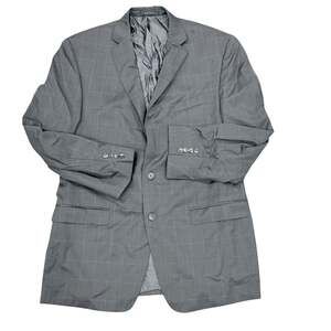 Calvin Klein Men's 44L Grey Windowpane Plaid 100% Wool 2-Button Suit Blazer